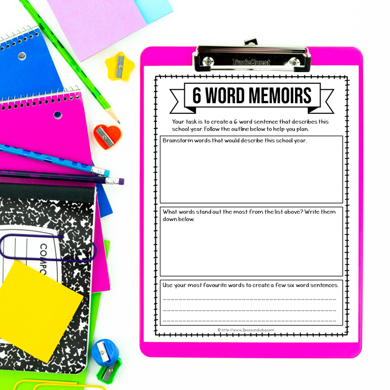 6 Word Memoir End of the Year Assignment