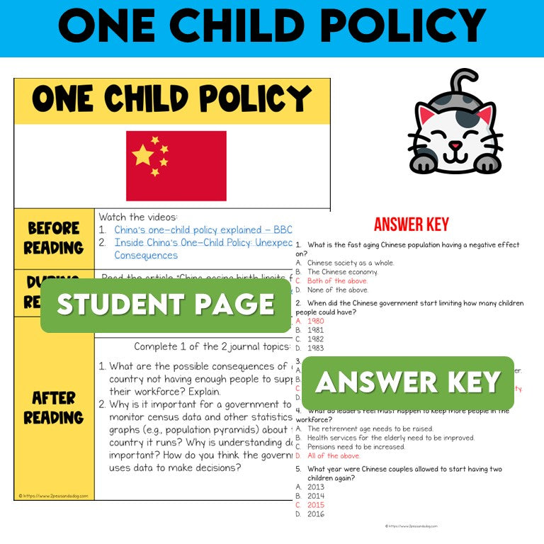 Middle School ELA Sub Plans - One Child Policy