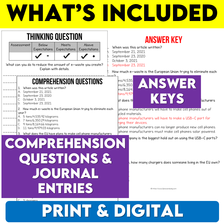 Middle School ELA Sub Plans - Topic E-Waste