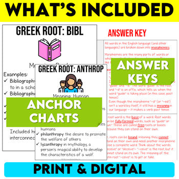Middle School Greek Roots Morphology Unit and Worksheets