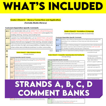 Ontario Report Card Comments Grade 6 Language Editable