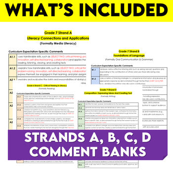 Ontario Report Card Comments Grade 7 Language Editable