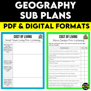 Middle School Geography Sub Plans - Housing Trends