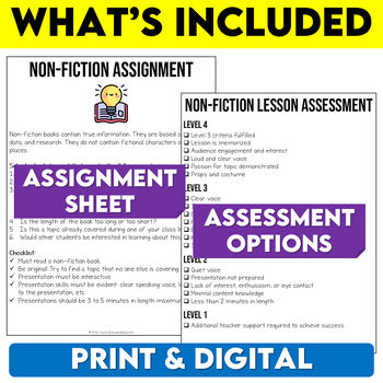 Non-Fiction Book Presentation Assignment, Middle School Nonfiction Project