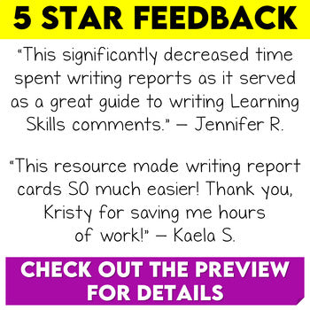 Editable Learning Skills Comments Ontario Grade 7 and 8