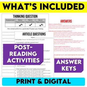 School Uniforms Non-Fiction Article