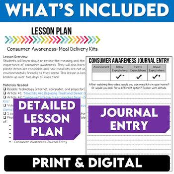 Media Literacy: Consumer Awareness Lesson - Meal Delivery Kits