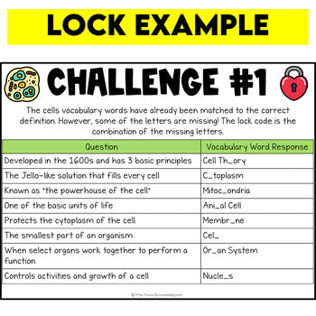 Cells Digital Escape Room Grade 8 Science Ontario