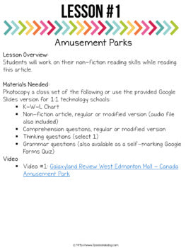 Amusement Parks Non-Fiction Article