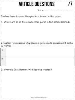 Amusement Parks Non-Fiction Article