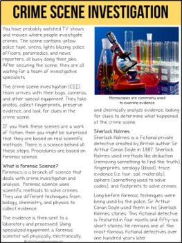 Crime Scene Investigations Non-Fiction Article