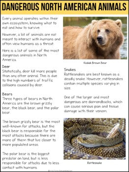 Dangerous North American Animals Non-Fiction Article