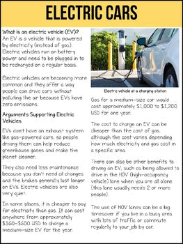 Electric Cars Non-Fiction Article