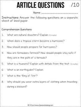 Natural Disasters Non-Fiction Article