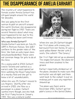 The Disappearance of Amelia Earhart Non-Fiction Article