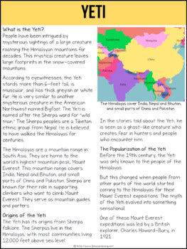 The Yeti Non-Fiction Article | Distance Learning