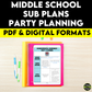 Middle School ELA Sub Plans - Topic Party Planning
