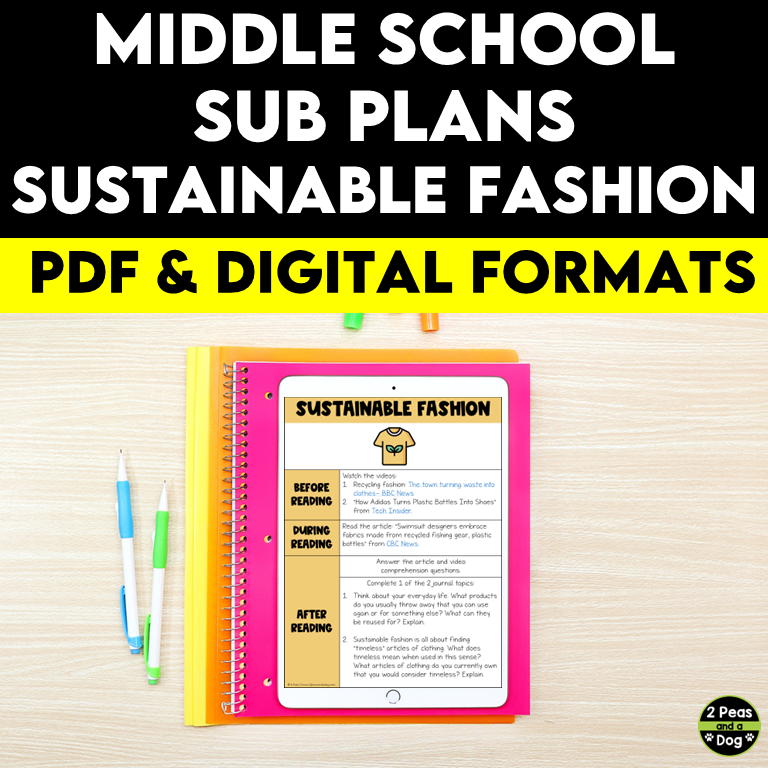 Middle School ELA Sub Plans - Topic Sustainable Fashion Trends