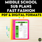 Middle School ELA Sub Plans - Topic Fast Fashion