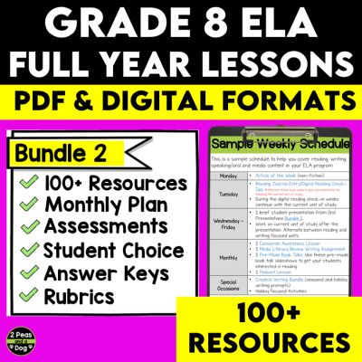 Full Year Middle School English Language Arts Lesson Bundle 2