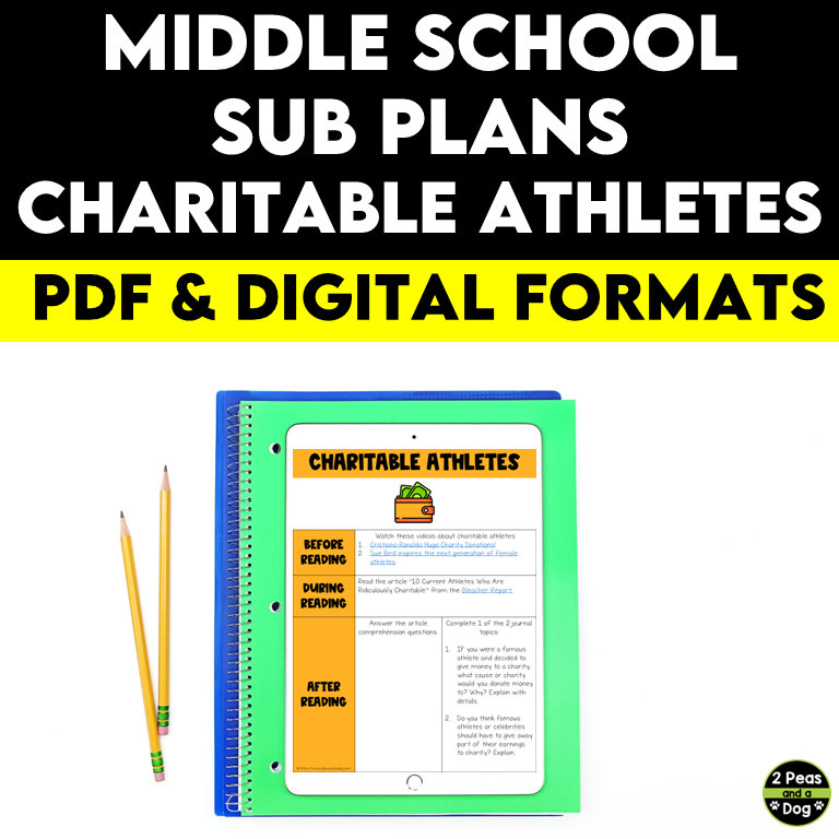 Middle School ELA Sub Plans - Topic Charitable Athletes