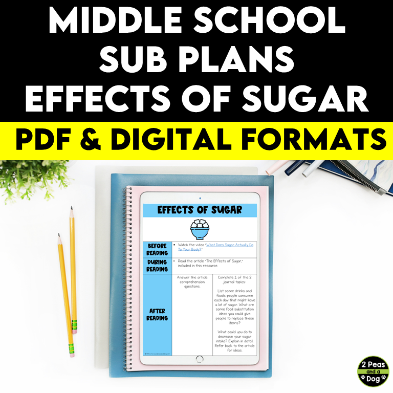 Middle School ELA Sub Plans - Topic Effects of Sugar