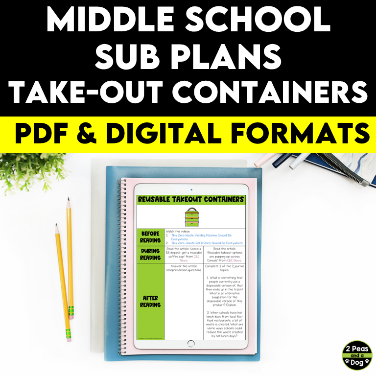 Middle School ELA Sub Plans - Topic Reusable Take Out Containers