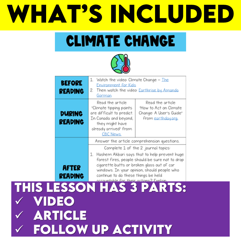 Middle School ELA Sub Plans - Topic Climate Change