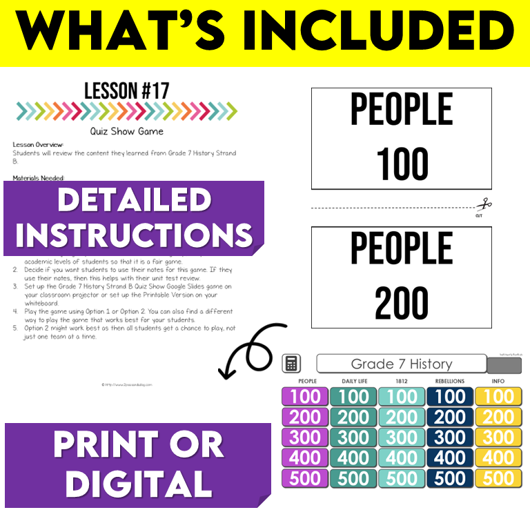 Grade 7 History Strand B Quiz Show Game