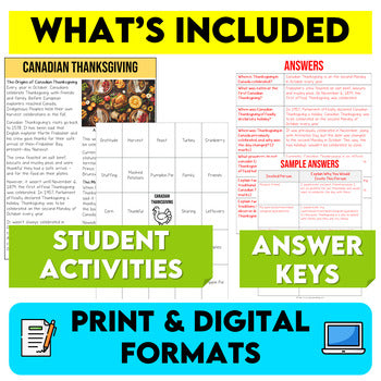 Middle School Canadian Thanksgiving Activities