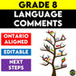 Ontario Report Card Comments Grade 8 Language Editable