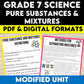 Grade 7 Science Pure Substances and Mixtures Modified Unit