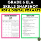 Beginning of Year 6th Grade ELA Assessments, Grade 6 ELA Skills Snapshot