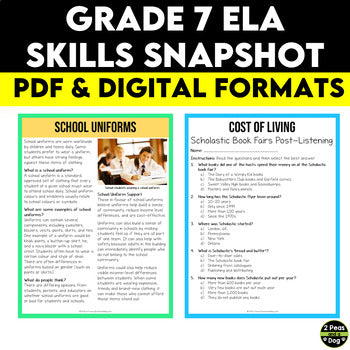 Beginning of Year 7th Grade ELA Assessments, Grade 7 ELA Skills Snapshot