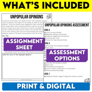 Unpopular Opinions Presentation Assignment, Persuasive Speaking