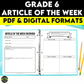 Grade 6 Article of the Week, Non-Fiction Reading Response