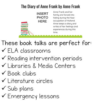 Pre-Made Book Talks For Middle and High School Teachers