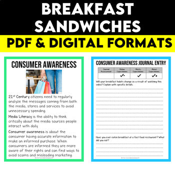 Media Literacy: Consumer Awareness Lesson - Breakfast Sandwiches