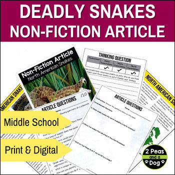 Deadly North American Snakes Non-Fiction Article