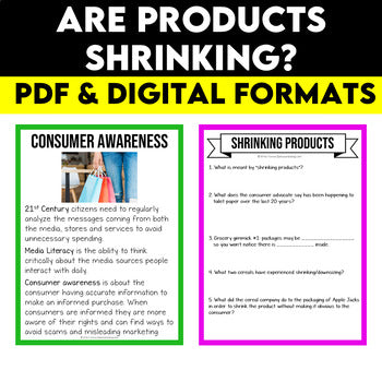 Media Literacy: Consumer Awareness Lesson - Shrinking Products