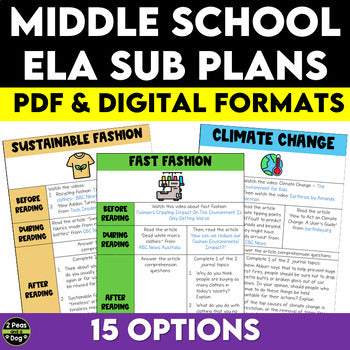 Middle School ELA Sub Plans Bundle