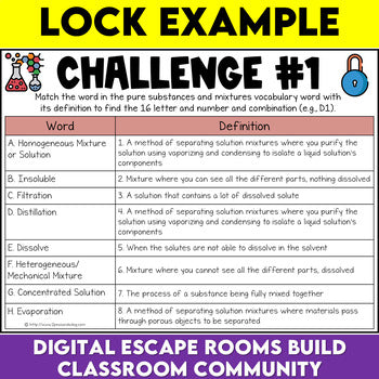 Pure Substances and Mixtures Digital Escape Room Grade 7 Science Ontario