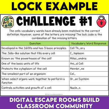 Cells Digital Escape Room Grade 8 Science Ontario