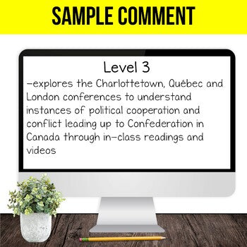 Ontario Report Card Comments - Grade 8 History Editable
