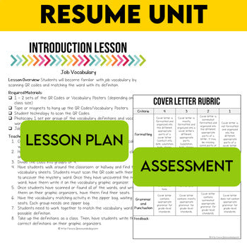 Cover Letter and Resume Writing Unit Career Lessons