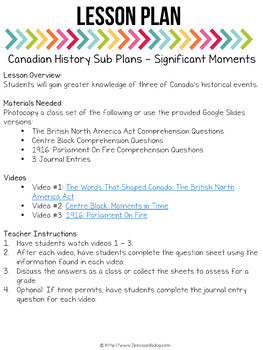 Canadian History Sub Plans - Significant Moments