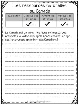 Grade 7 Geography Natural Resources Around the World Use FRENCH
