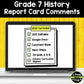 Grade 7 History Ontario Report Card Comments