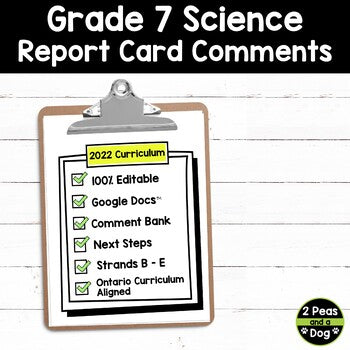 Grade 7 Science Ontario Report Card Comments