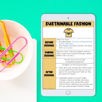 Middle School ELA Sub Plans - Topic Sustainable Fashion Trends